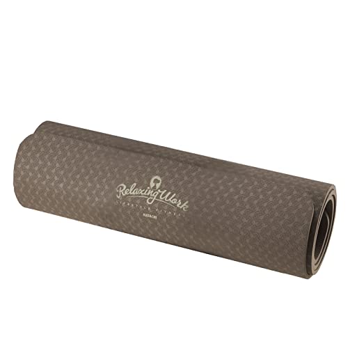 ハタチ ヨガマット 男女兼用 180×60cm 滑りにくい 厚さ10mm 波模様 ブラウン プレミアムフィットネスマット10 NH3612-13